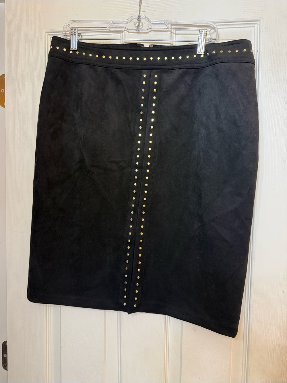 White House Black Market Black Pencil Skirt with Gold Studs